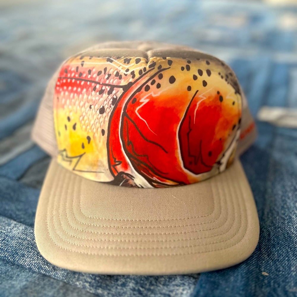 Simms Trucker Hat with Rainbow Trout Print